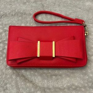 Betsey Johnson Red & Gold Bow Wristlet Wallet with Removable Strap